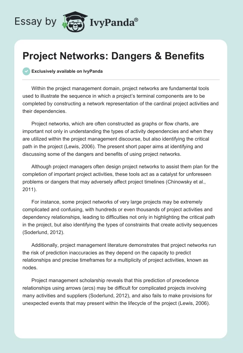 Project Networks: Dangers & Benefits. Page 1