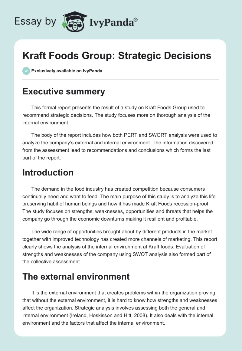 Kraft Foods Group: Strategic Decisions. Page 1
