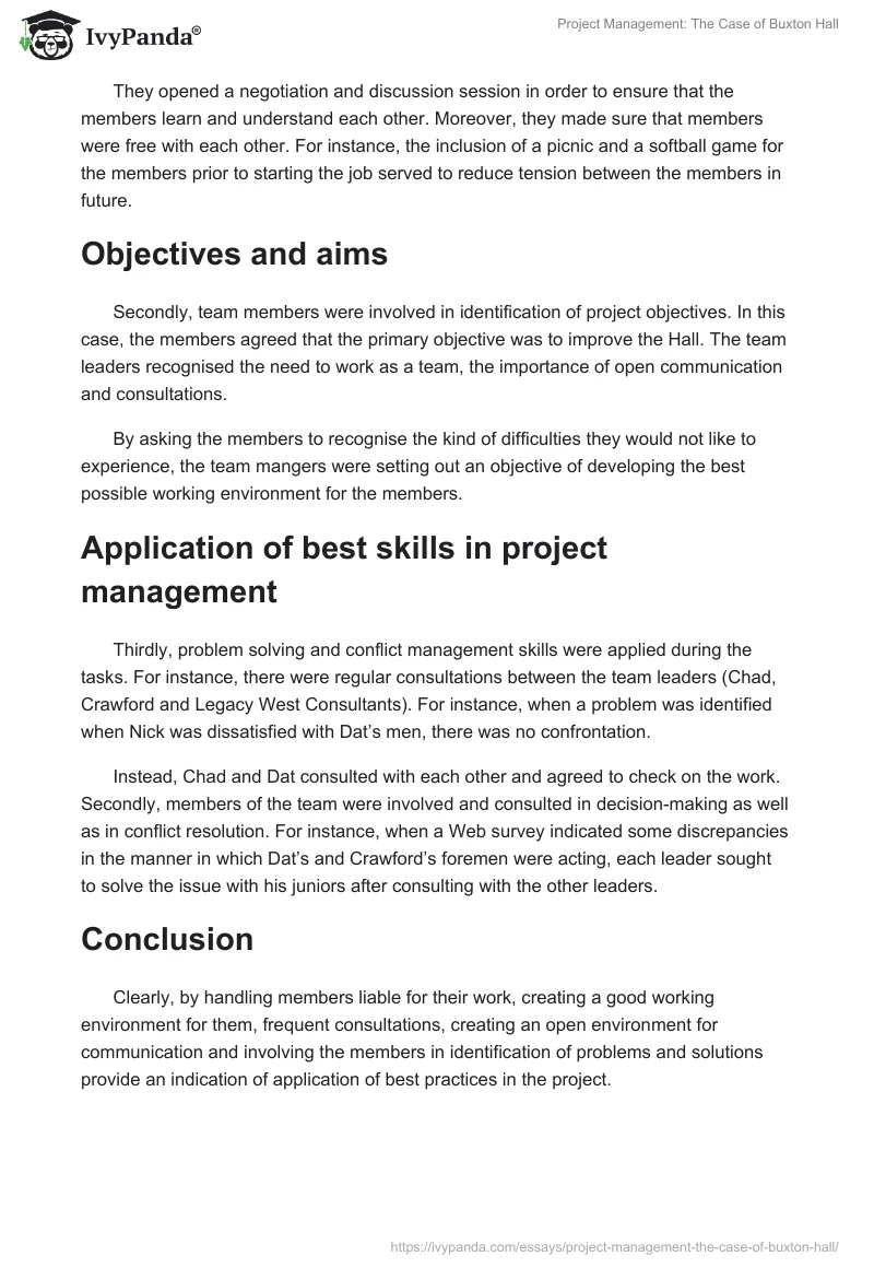 Project Management: The Case of Buxton Hall. Page 2