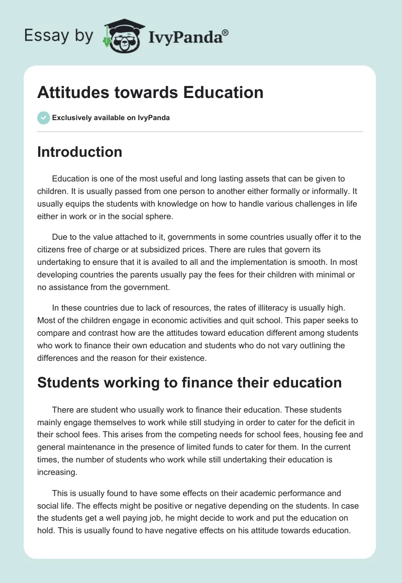 Attitudes towards Education. Page 1