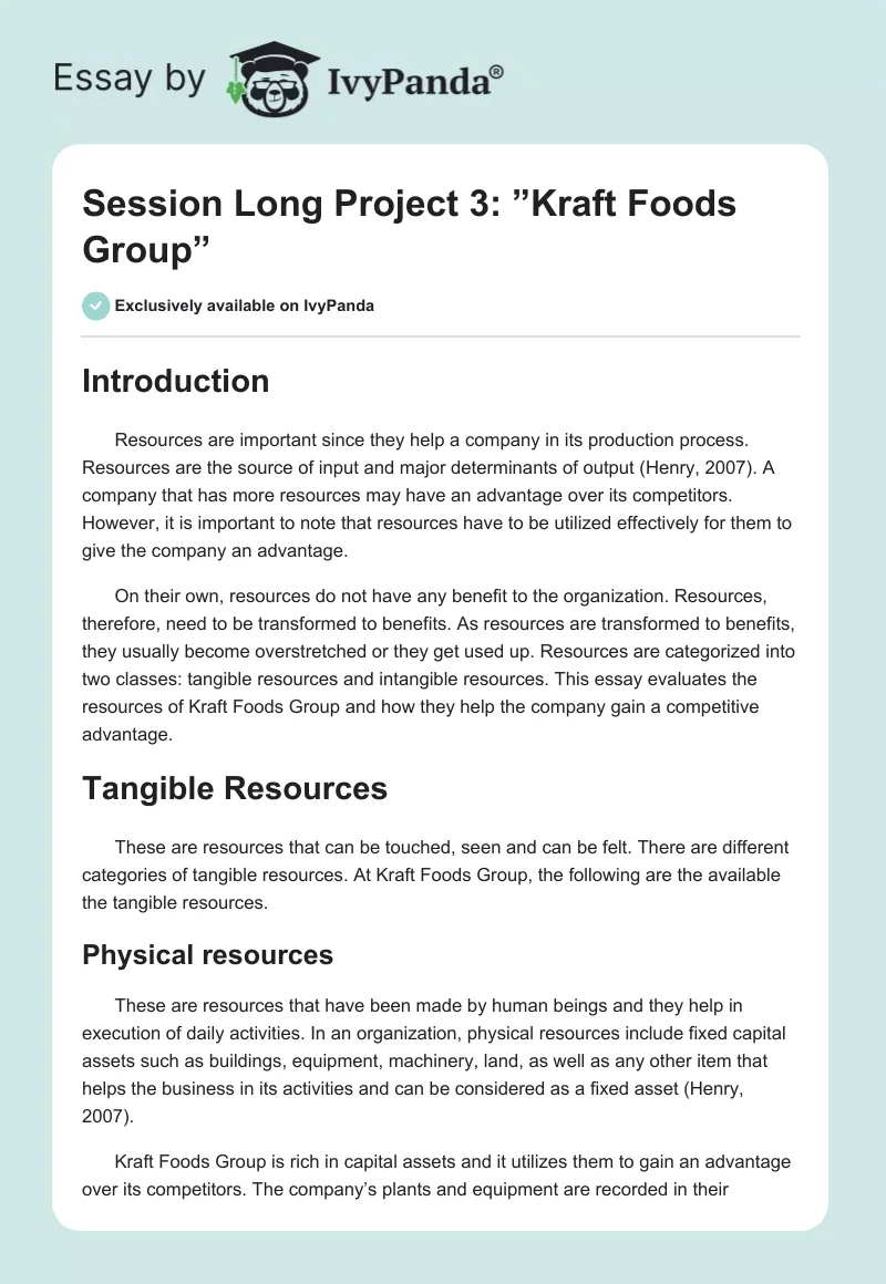 Session Long Project 3: ”Kraft Foods Group”. Page 1