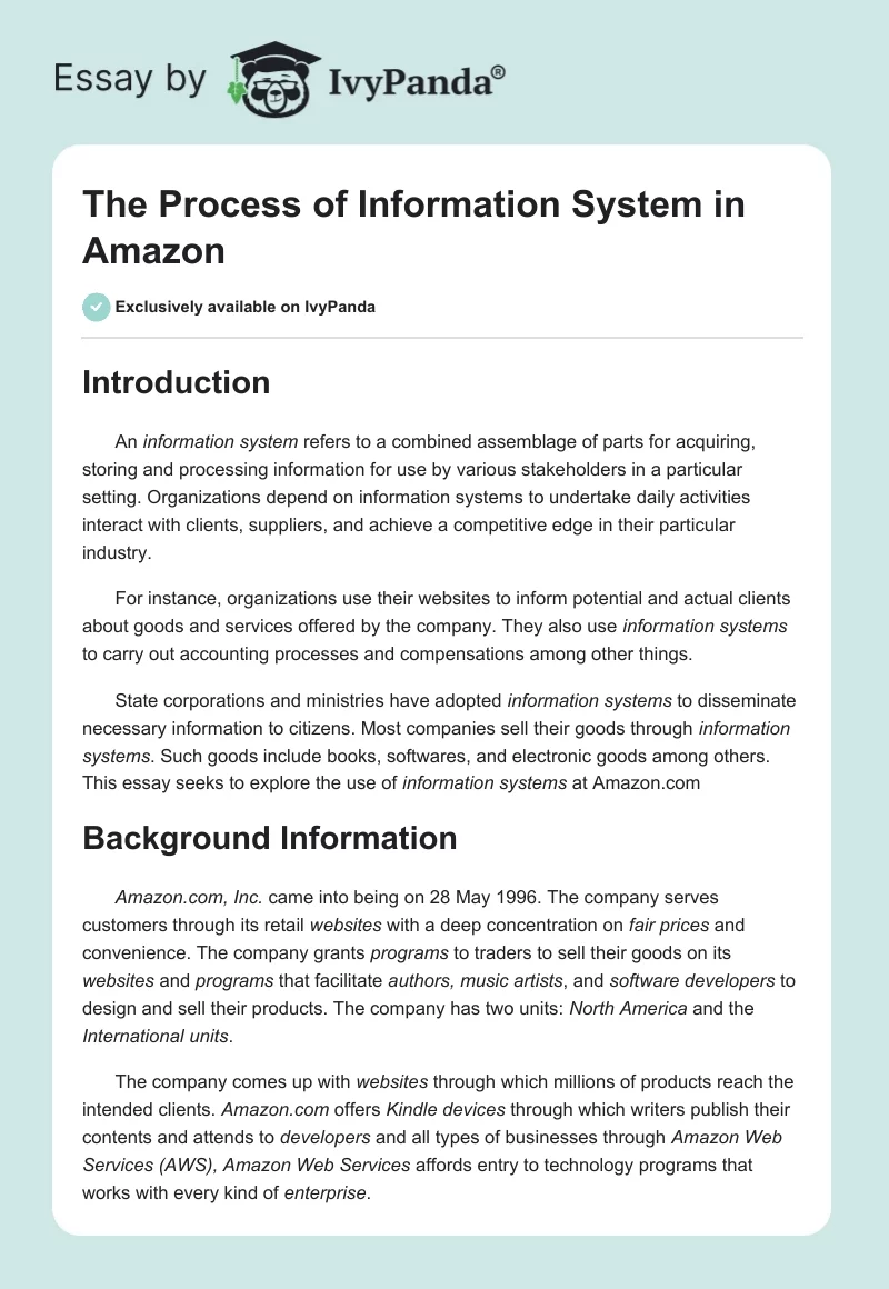 The Process of Information System in Amazon. Page 1