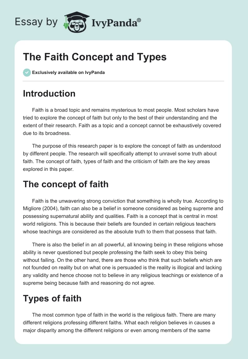 The Faith Concept and Types. Page 1