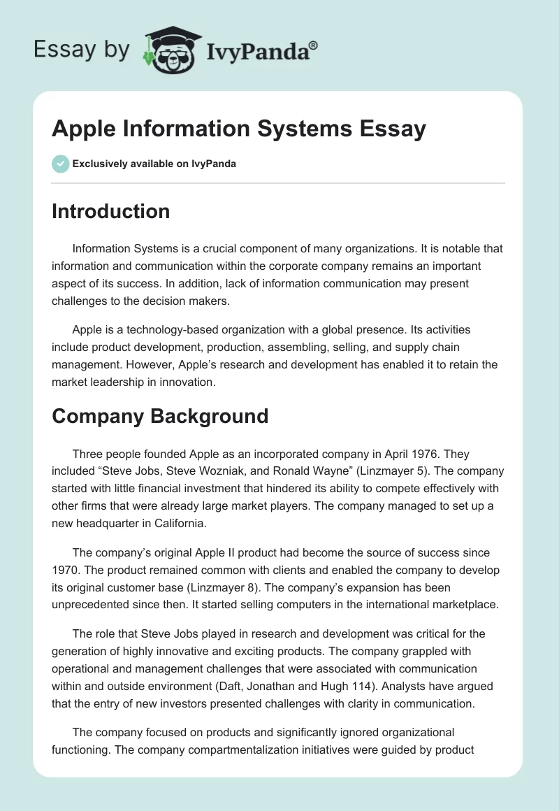 Apple Information Systems Essay. Page 1