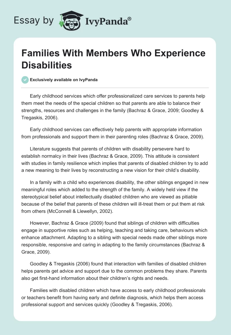 Families With Members Who Experience Disabilities. Page 1