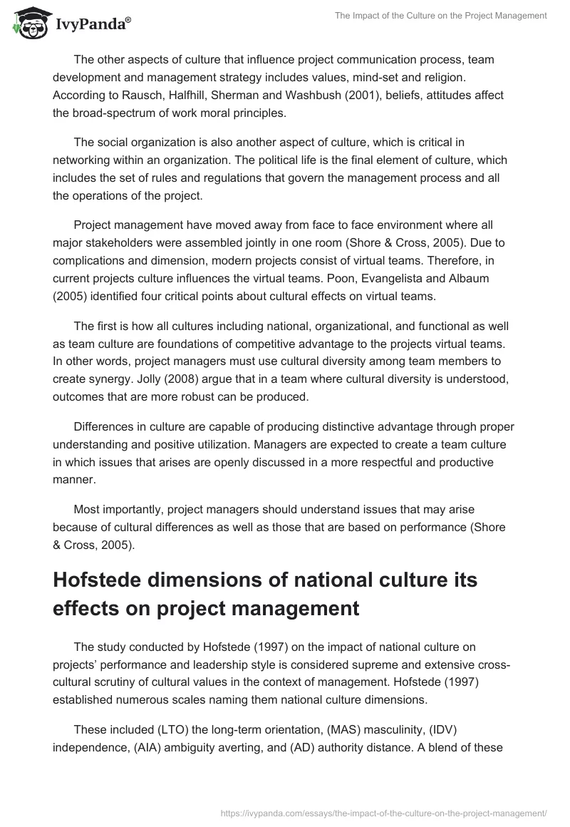 The Impact of the Culture on the Project Management. Page 4