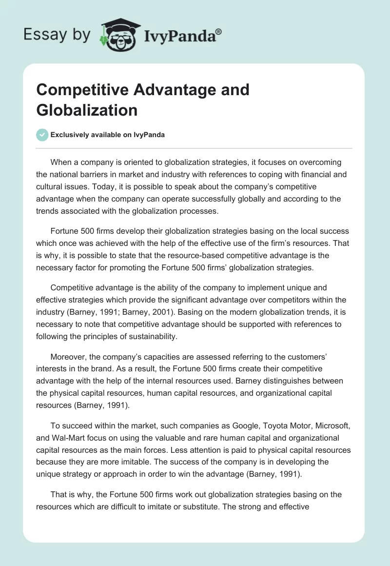 Competitive Advantage and Globalization. Page 1