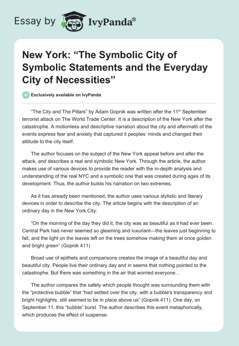 New York: “The Symbolic City of Symbolic Statements and the Everyday City of Necessities”. Page 1