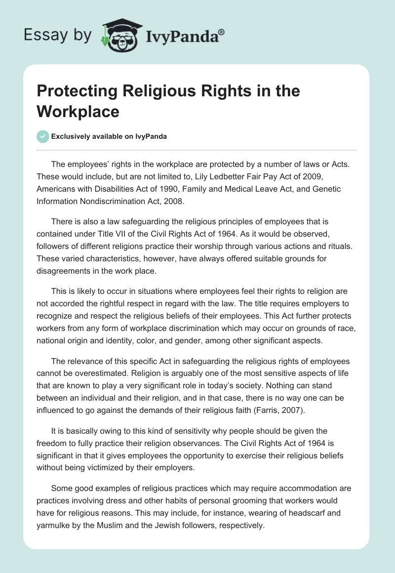 Protecting Religious Rights in the Workplace. Page 1