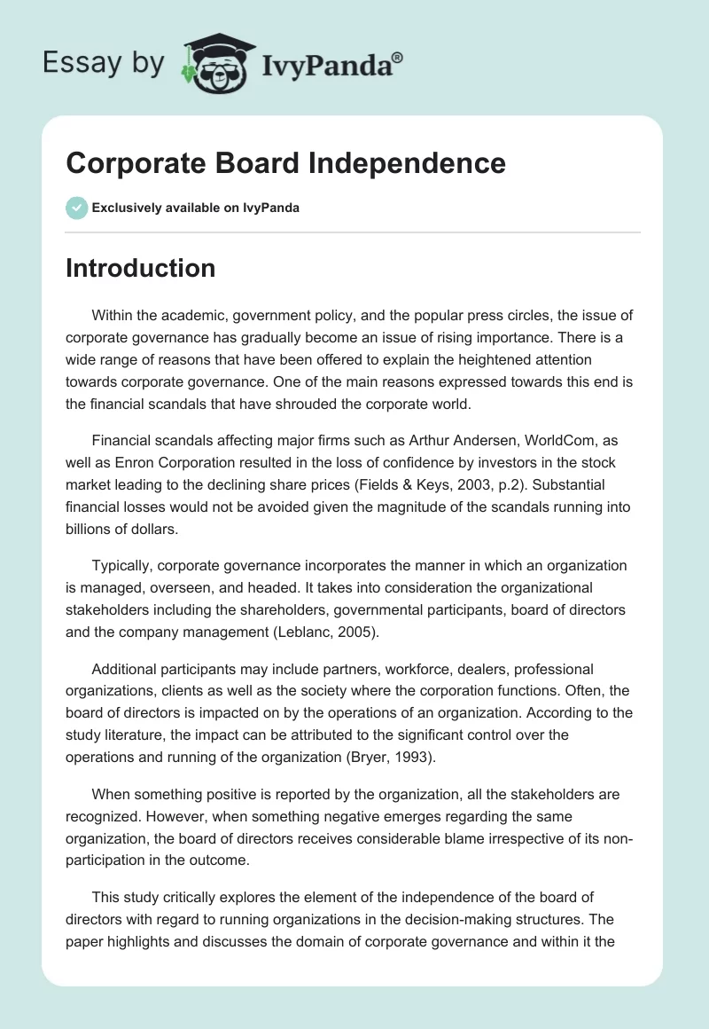 Corporate Board Independence. Page 1