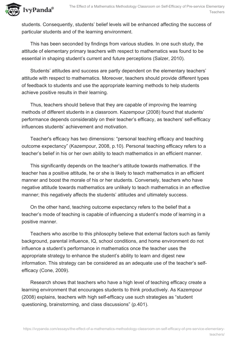 The Effect of a Mathematics Methodology Classroom on Self-Efficacy of Pre-Service Elementary Teachers. Page 2
