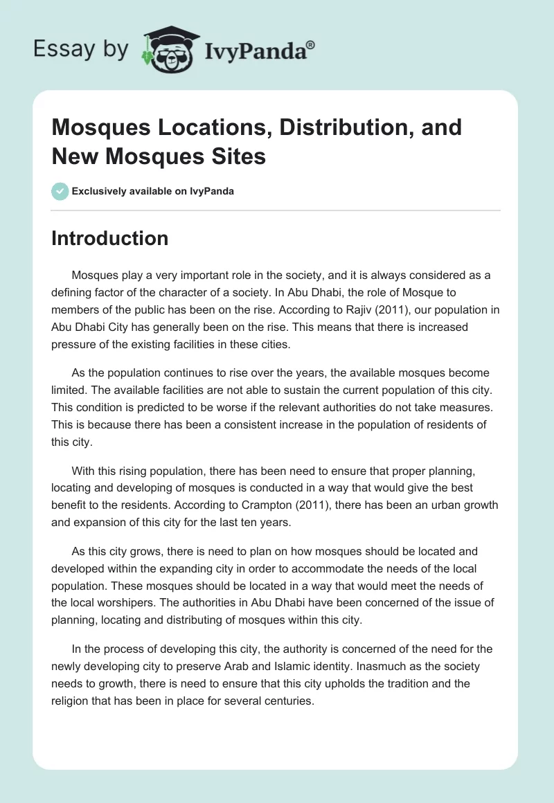 Mosques Locations, Distribution, and New Mosques Sites. Page 1