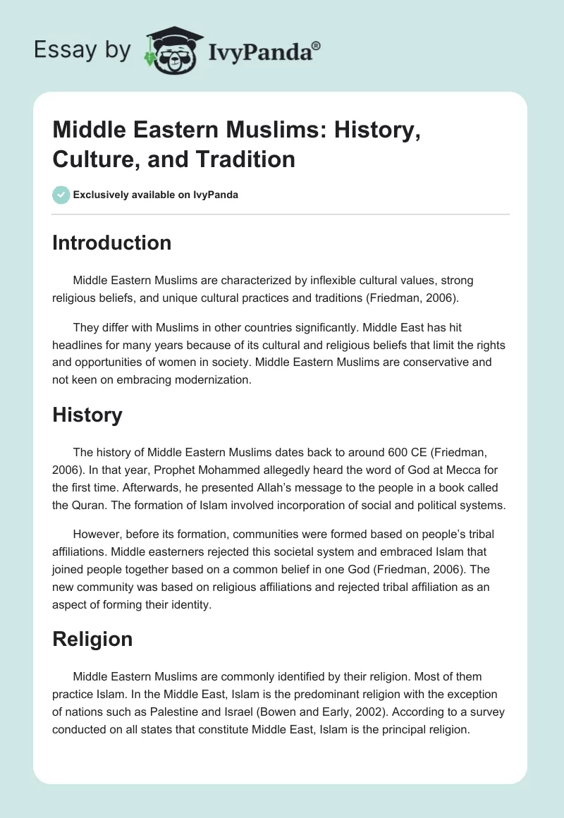 Middle Eastern Muslims: History, Culture, and Tradition. Page 1