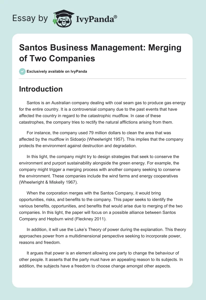 Santos Business Management: Merging of Two Companies. Page 1