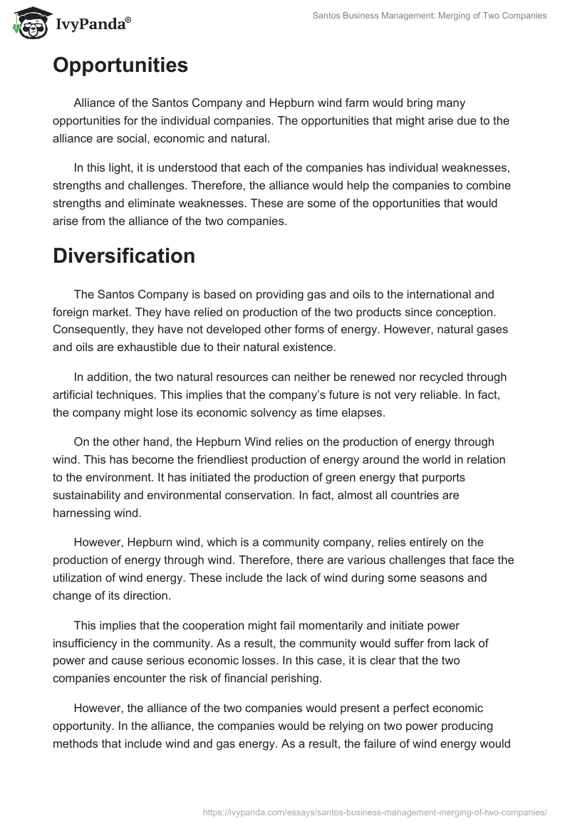 Santos Business Management: Merging of Two Companies. Page 2