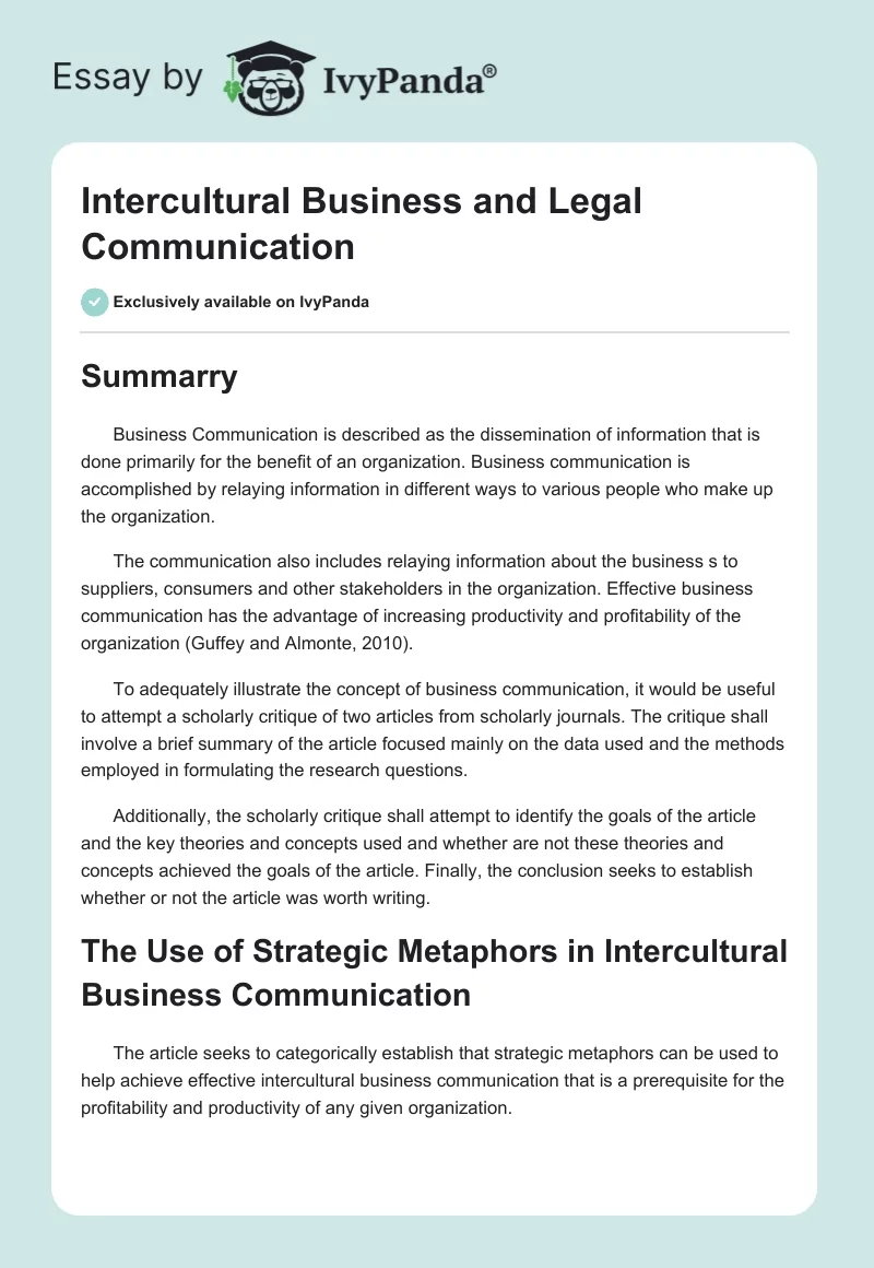 Intercultural Business and Legal Communication. Page 1