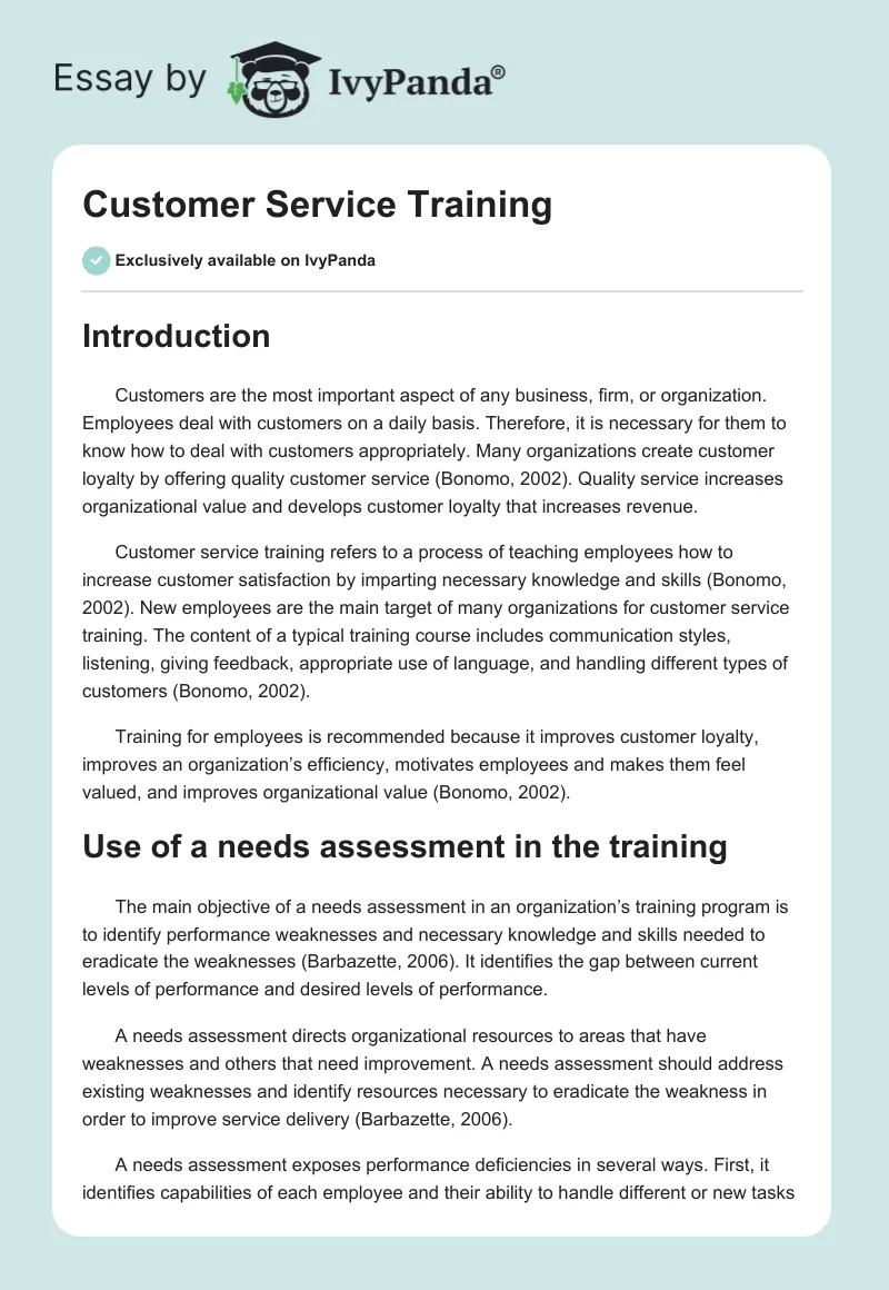 Customer Service Training. Page 1
