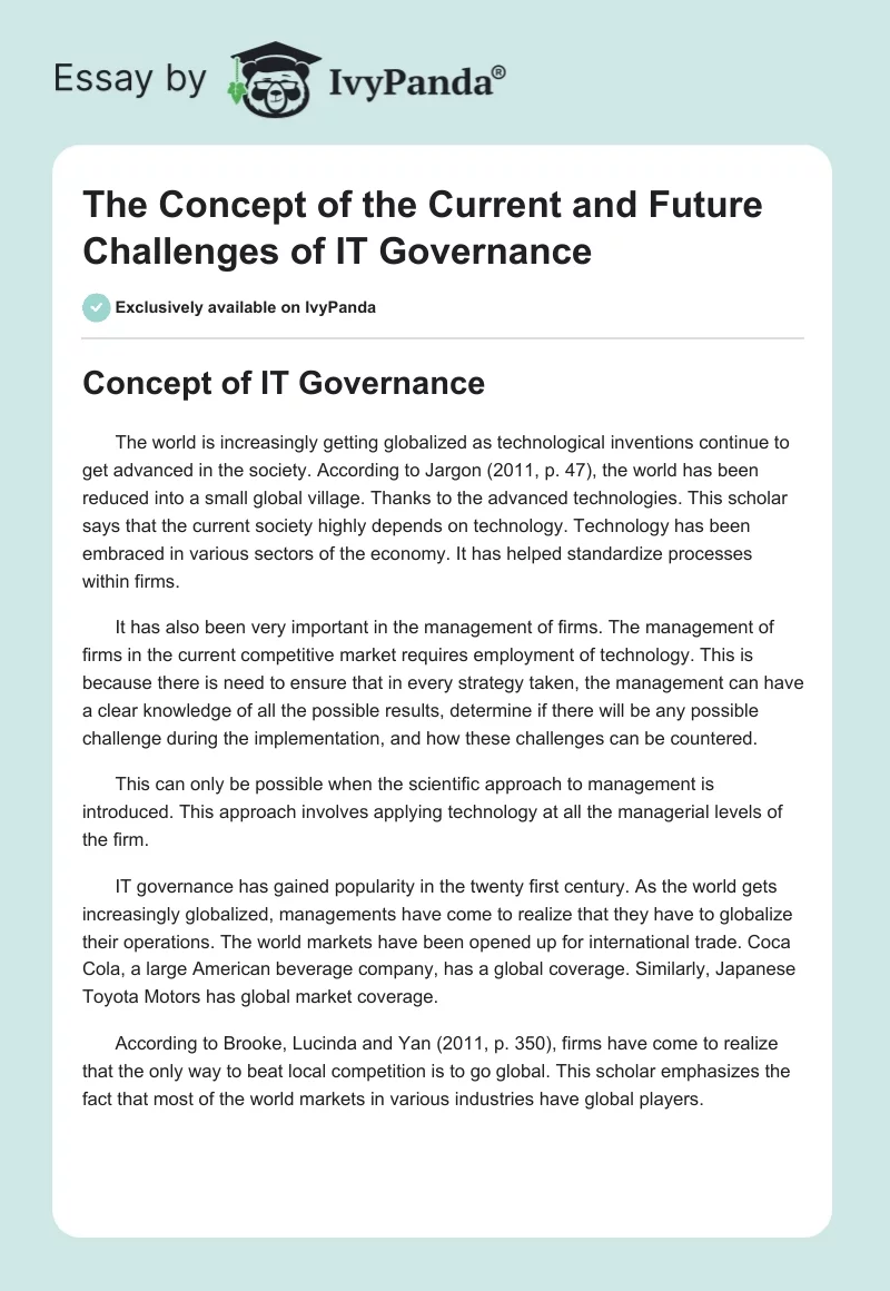 The Concept of the Current and Future Challenges of IT Governance. Page 1