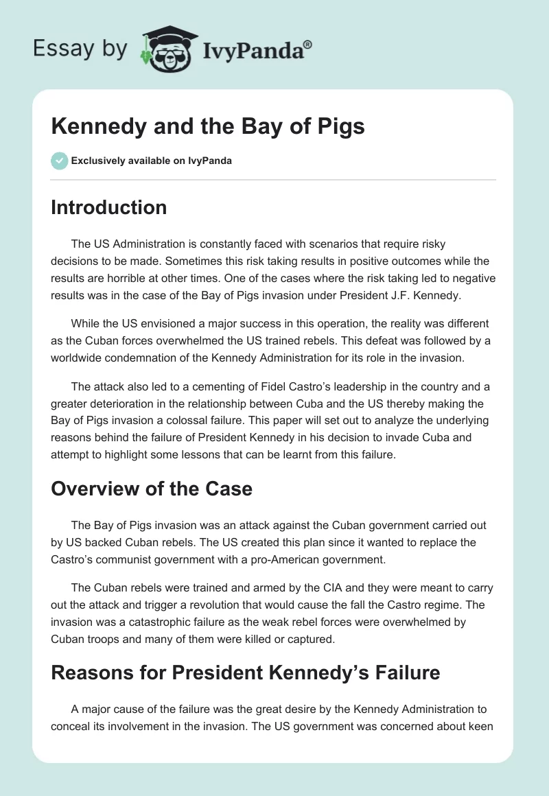 Kennedy and the Bay of Pigs. Page 1