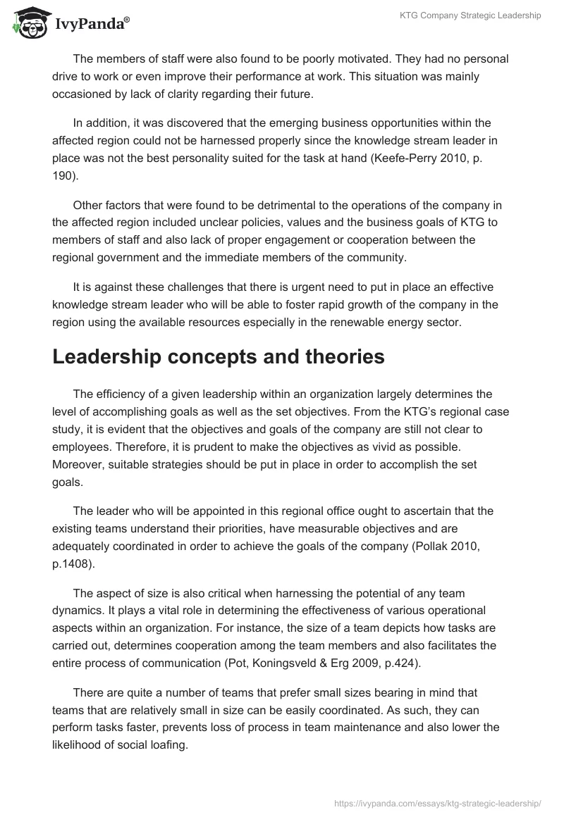 KTG Company Strategic Leadership. Page 2