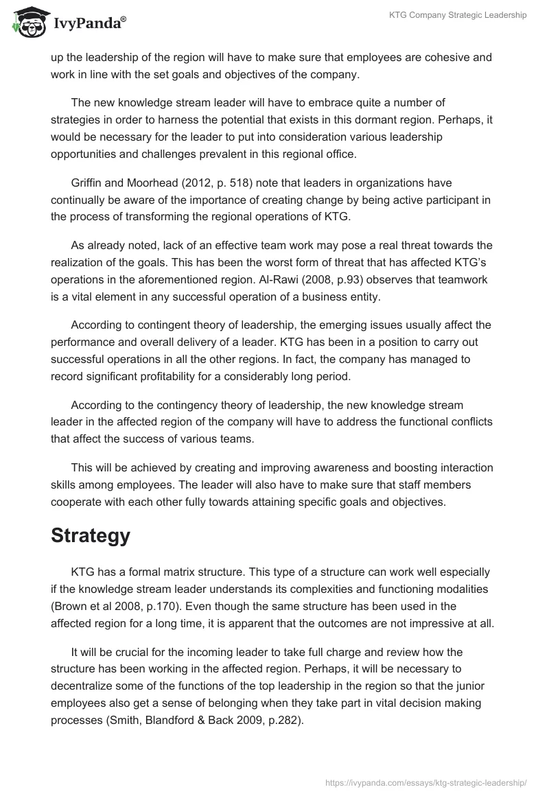 KTG Company Strategic Leadership. Page 4