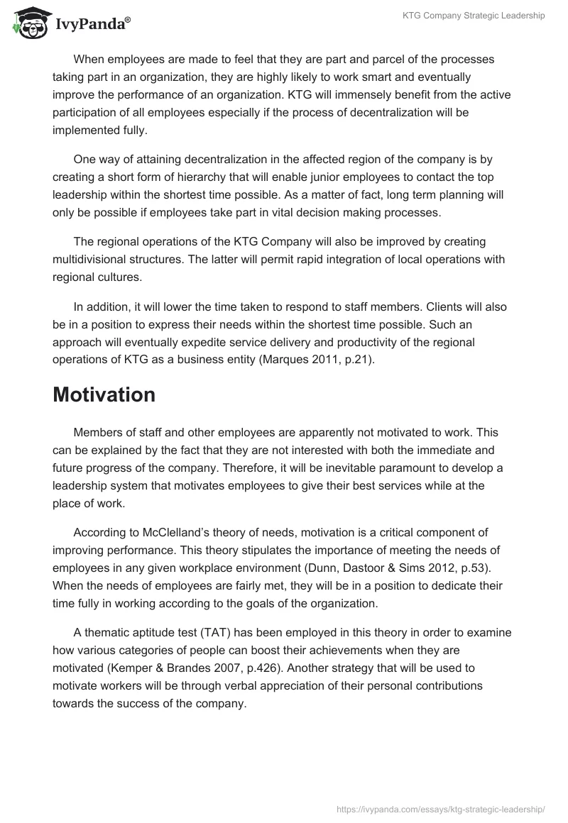 KTG Company Strategic Leadership. Page 5