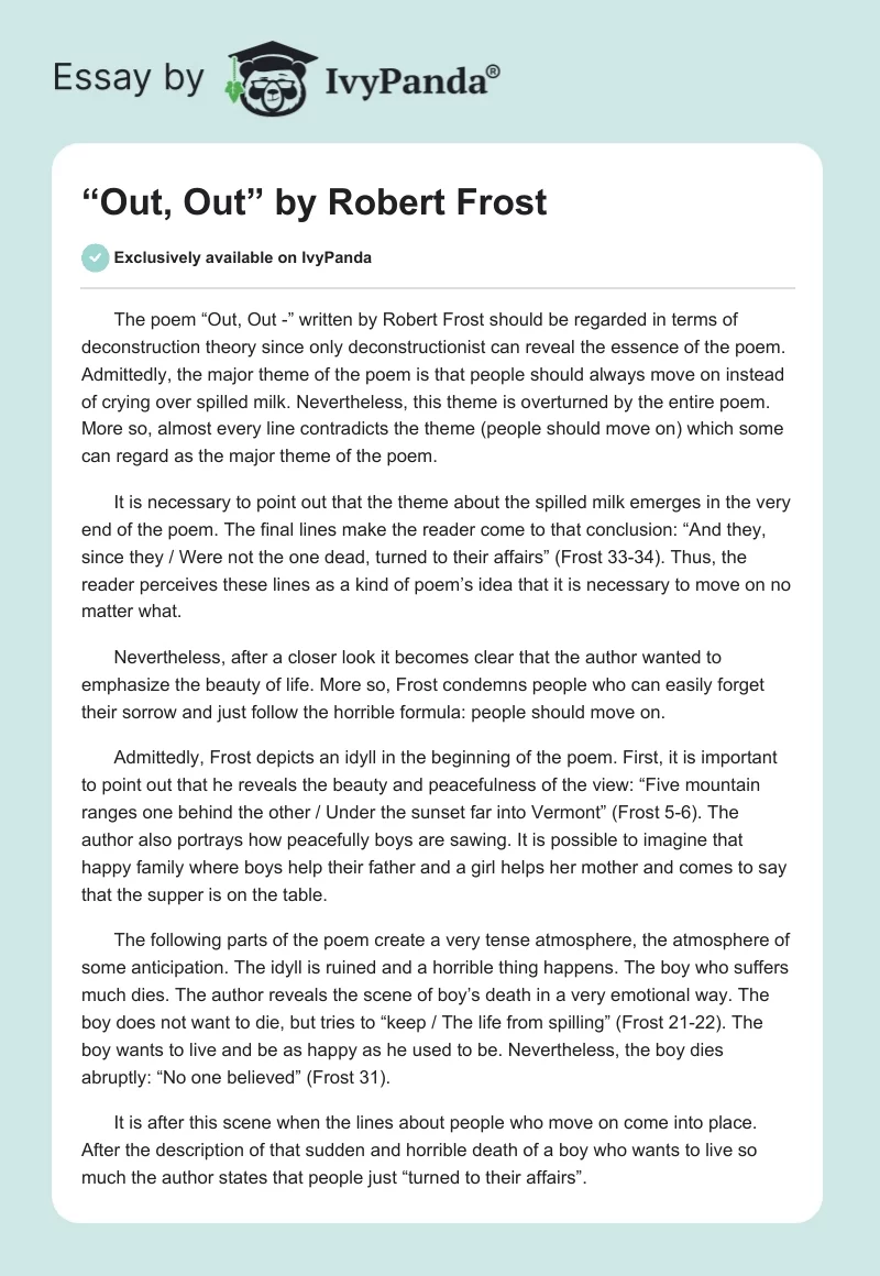 “Out, Out” by Robert Frost. Page 1
