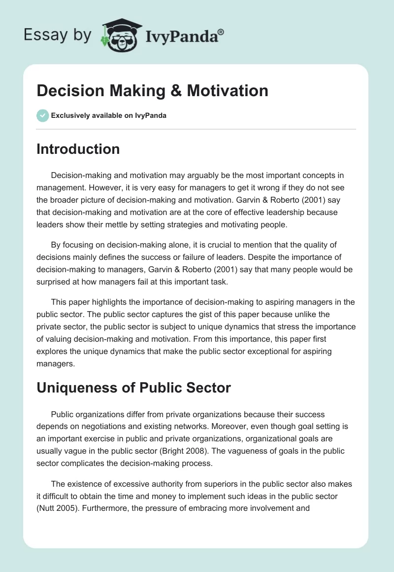 Decision Making & Motivation. Page 1