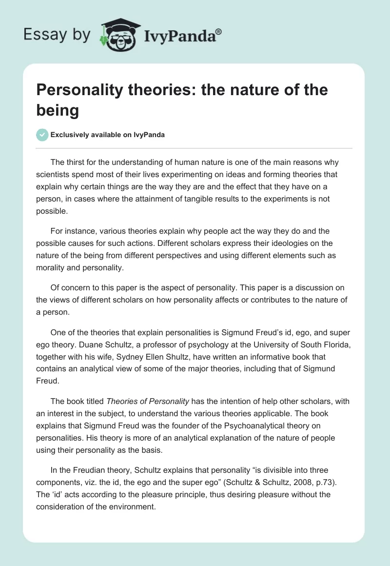 Personality theories: the nature of the being. Page 1