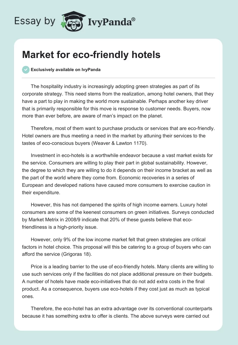 Market for eco-friendly hotels. Page 1