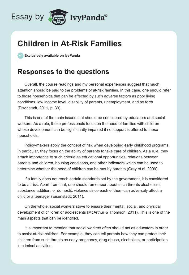 Children in At-Risk Families. Page 1