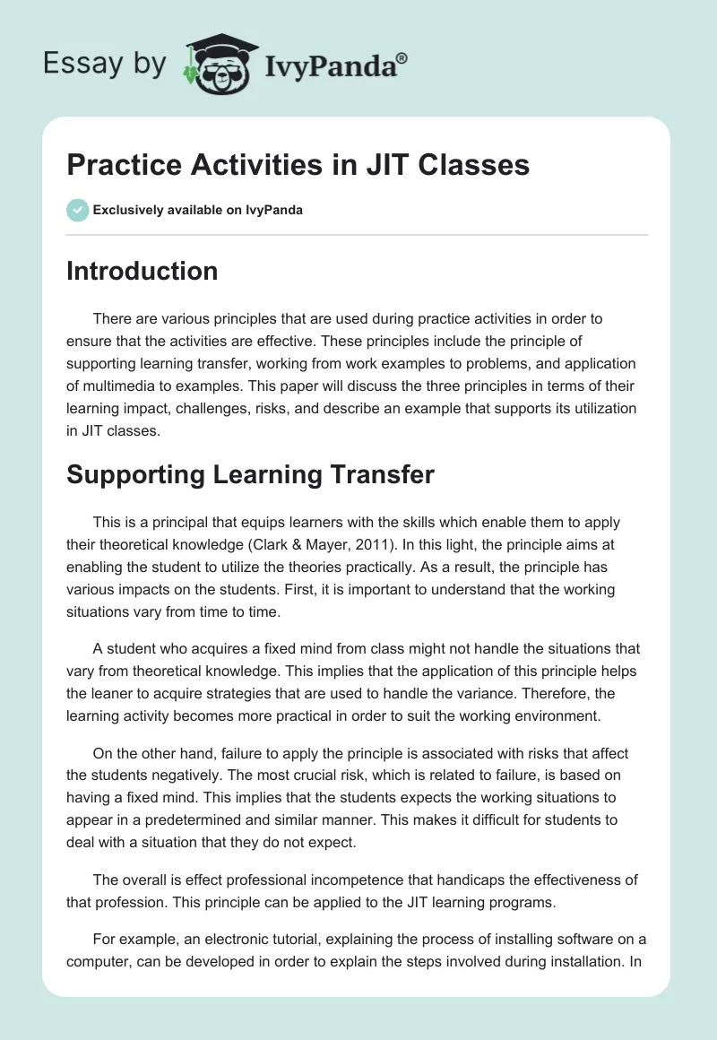 Practice Activities in JIT Classes. Page 1