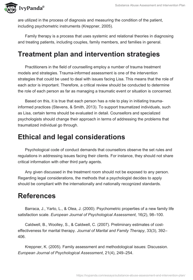 Substance Abuse Assessment and Intervention Plan. Page 5