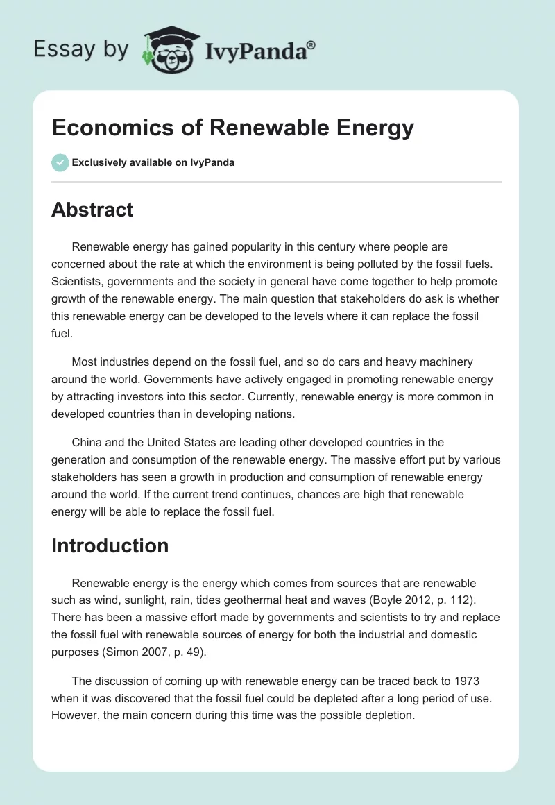 Economics of Renewable Energy. Page 1