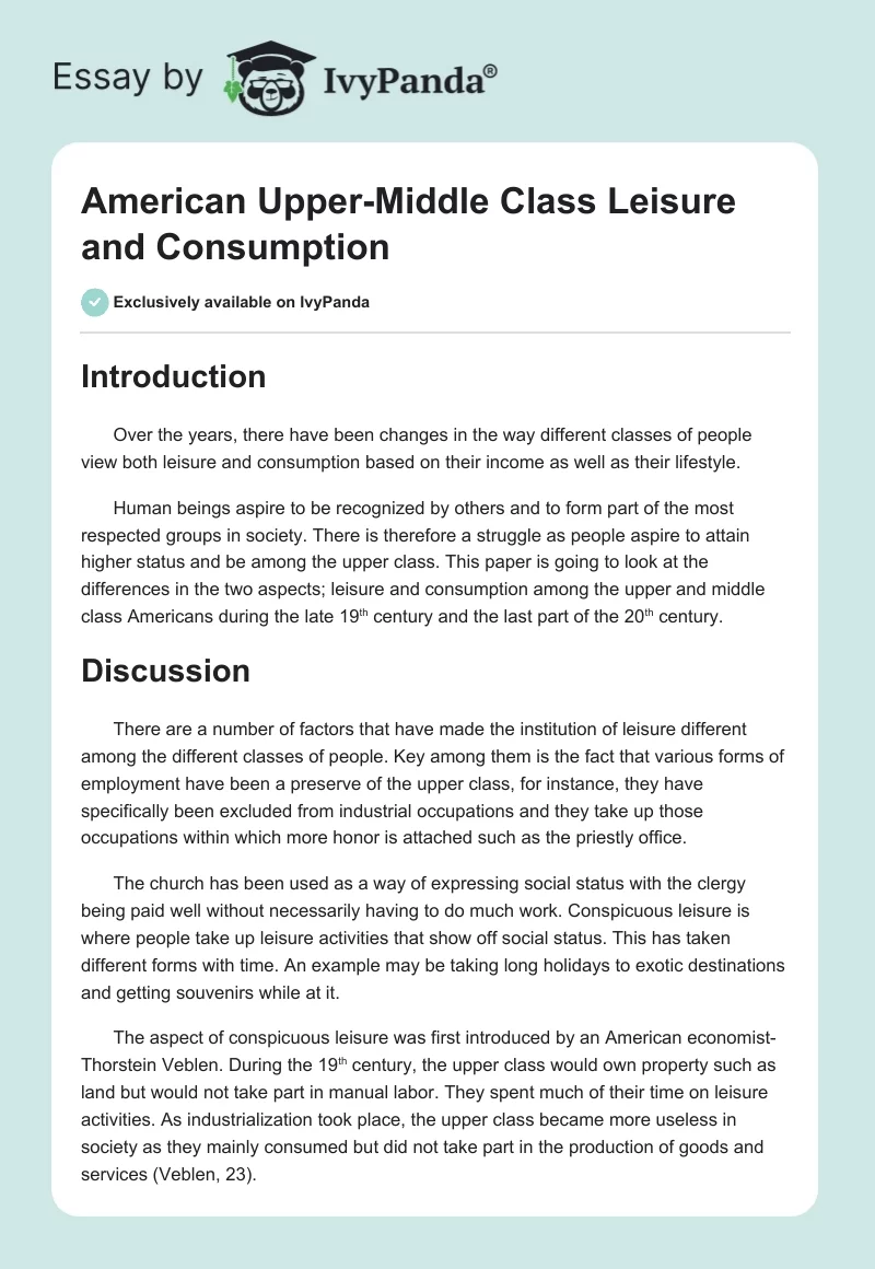 American Upper-Middle Class Leisure and Consumption. Page 1