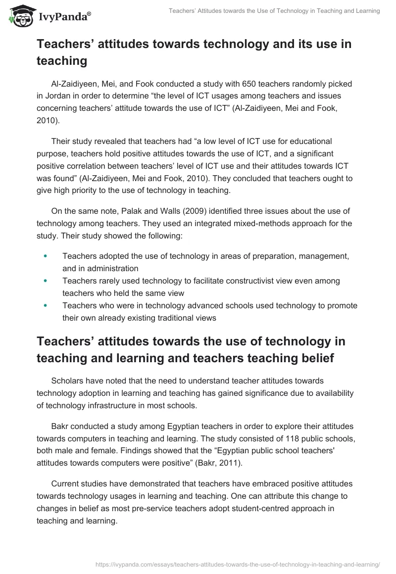 Teachers’ Attitudes towards the Use of Technology in Teaching and Learning. Page 3