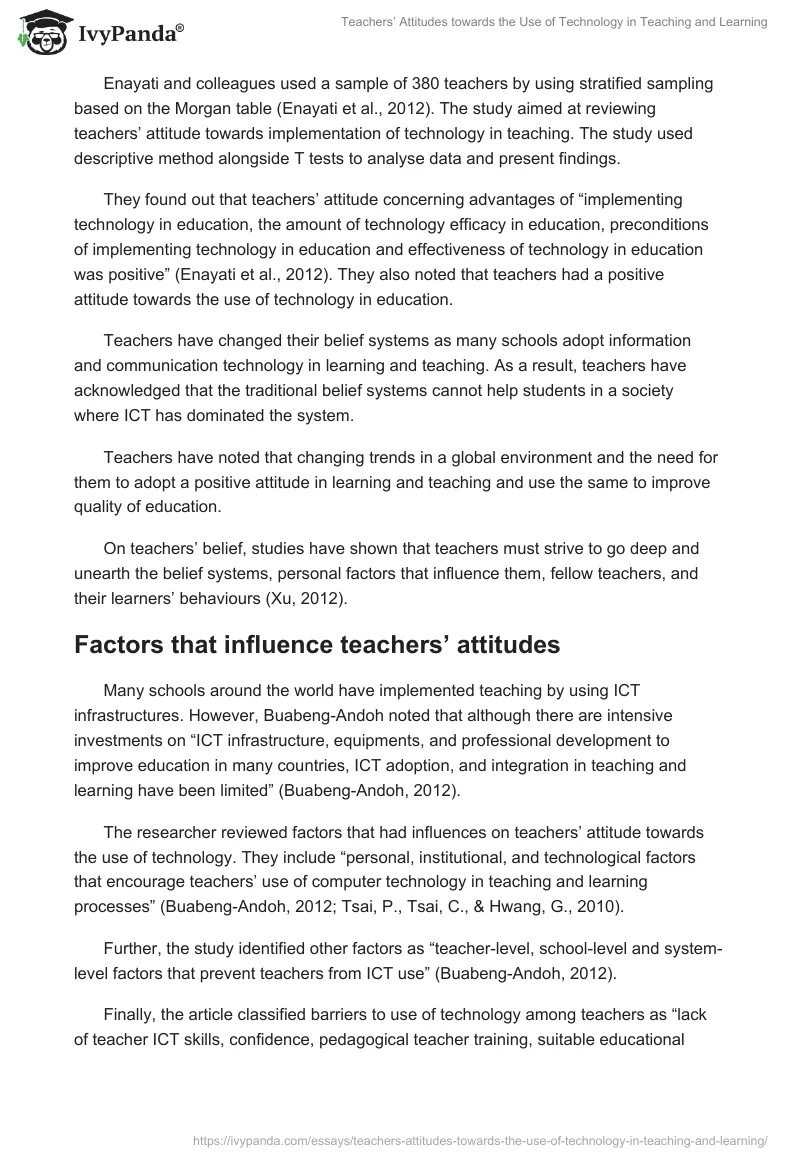 Teachers’ Attitudes towards the Use of Technology in Teaching and Learning. Page 4