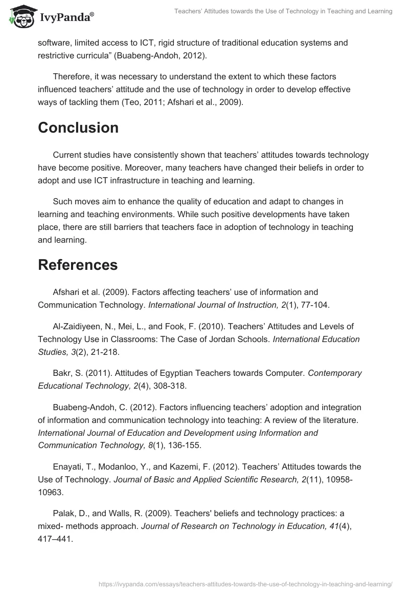 Teachers’ Attitudes towards the Use of Technology in Teaching and Learning. Page 5