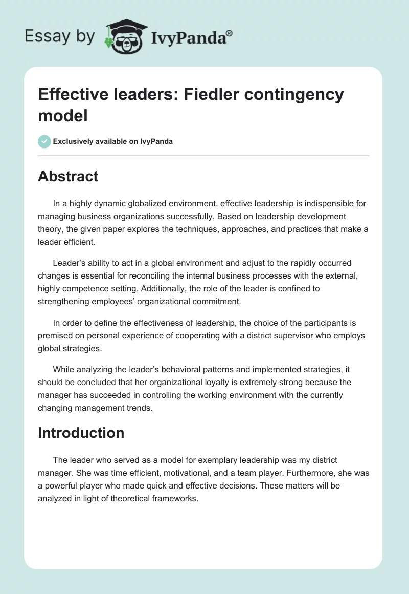 Effective leaders: Fiedler contingency model. Page 1
