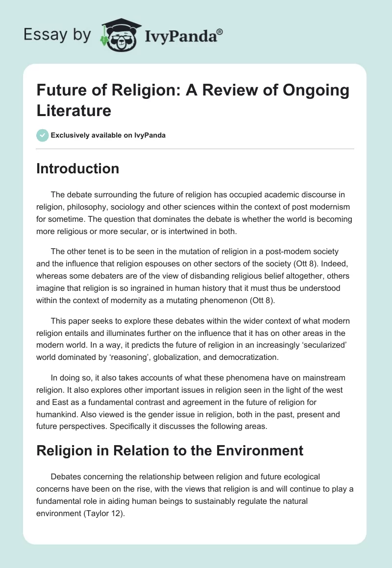 Future of Religion: A Review of Ongoing Literature. Page 1