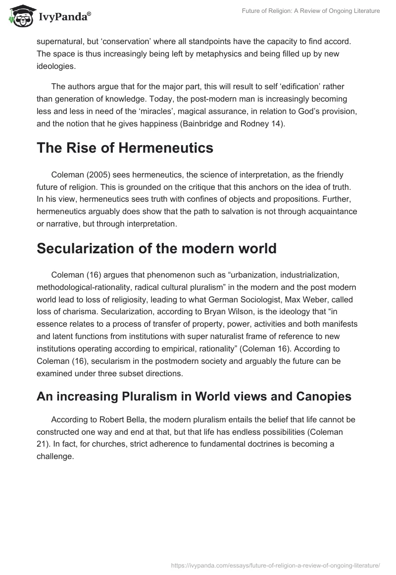 Future of Religion: A Review of Ongoing Literature. Page 4