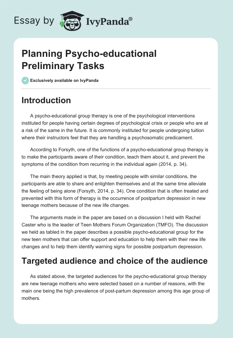 Planning Psycho-educational Preliminary Tasks. Page 1