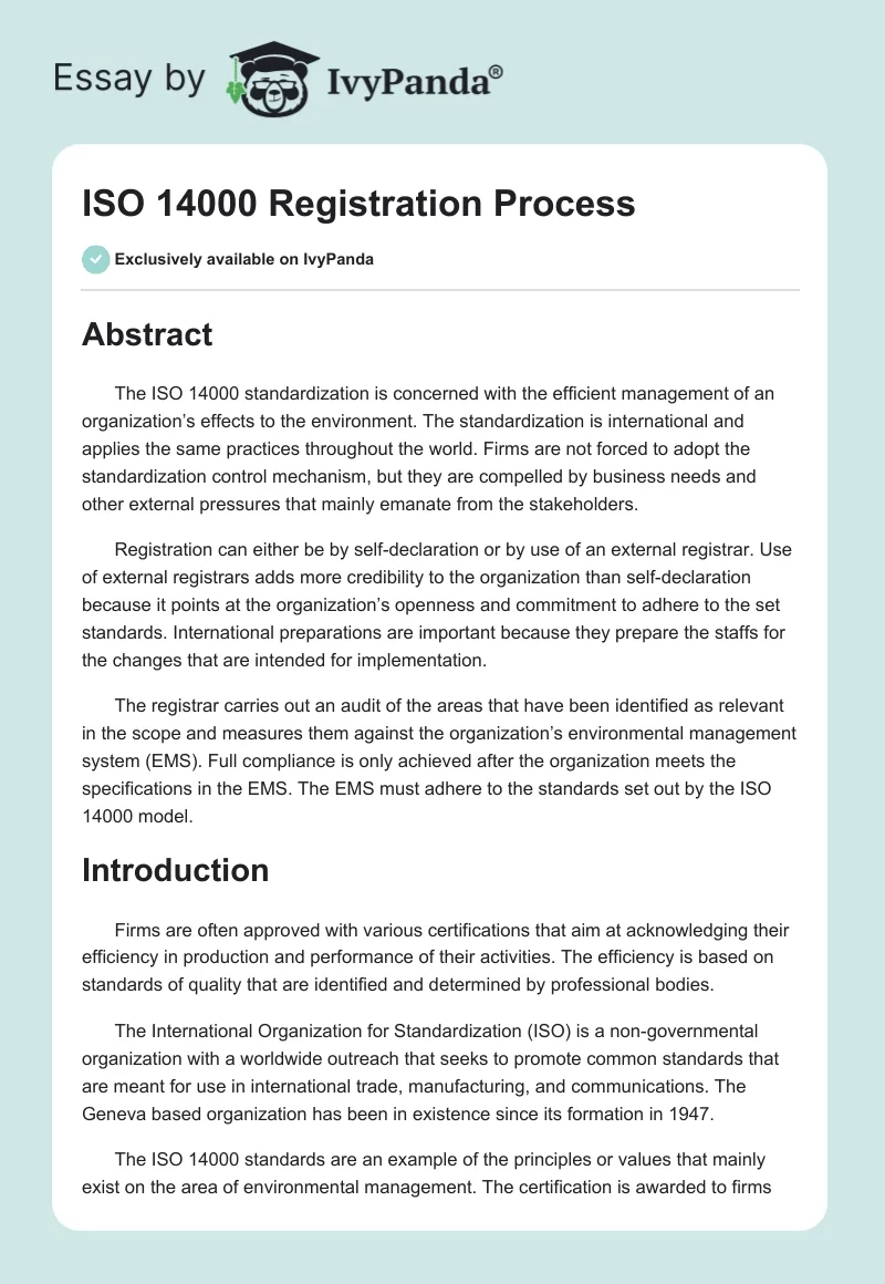 ISO 14000 Registration Process. Page 1
