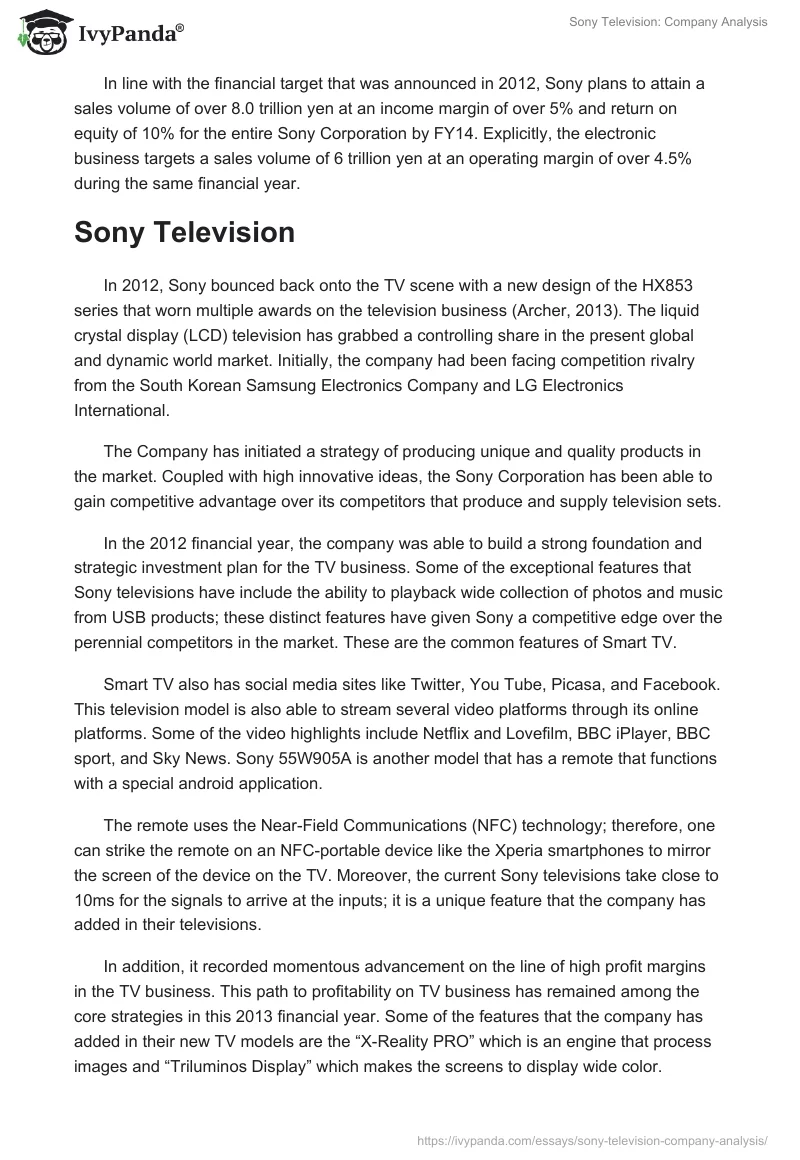 Sony Television: Company Analysis. Page 2