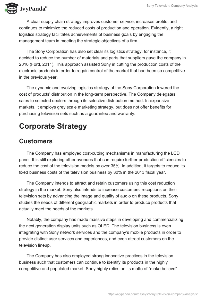 Sony Television: Company Analysis. Page 4