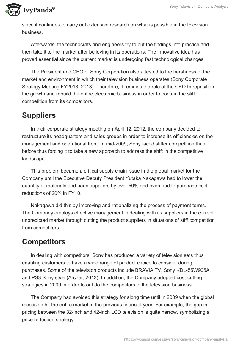 Sony Television: Company Analysis. Page 5