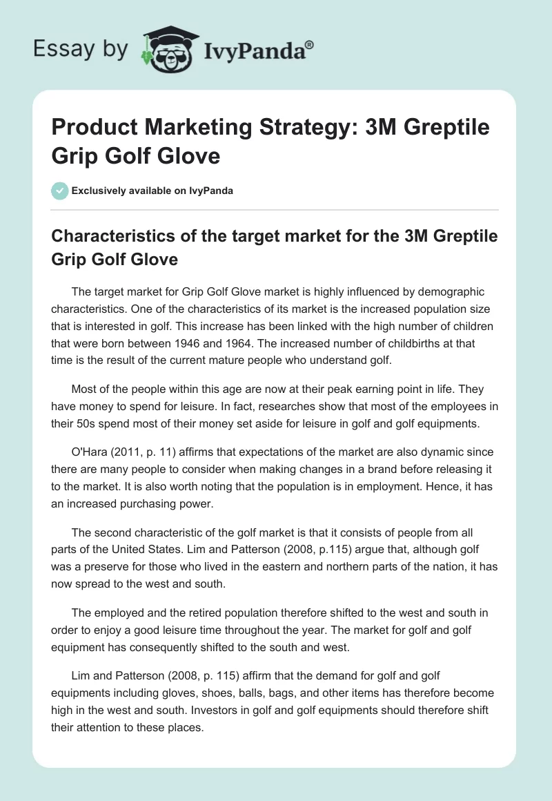 Product Marketing Strategy: 3M Greptile Grip Golf Glove. Page 1