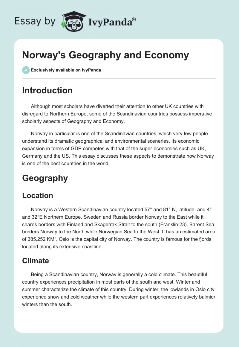 Norway's Geography and Economy. Page 1