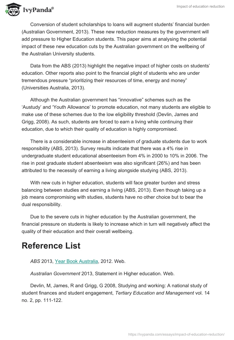 Impact of education reduction. Page 2