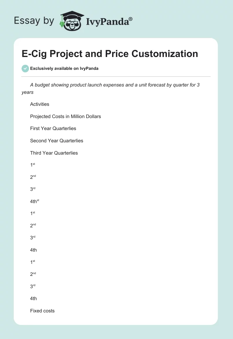 E-Cig Project and Price Customization. Page 1